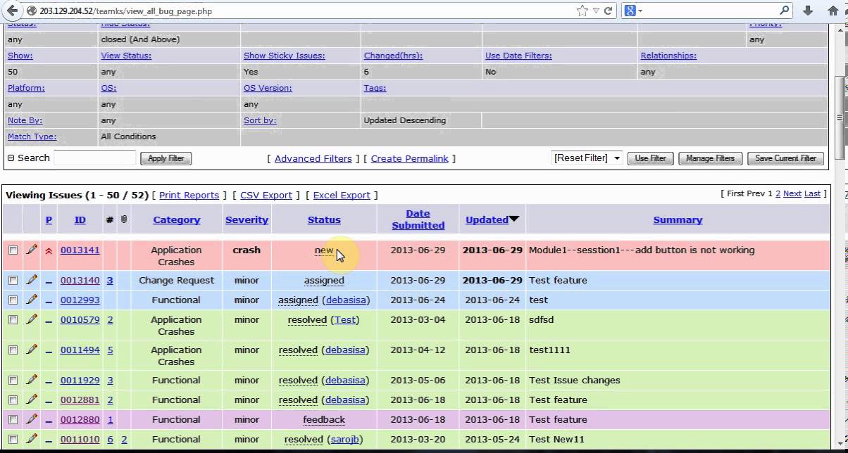 Mantis bug tracking software